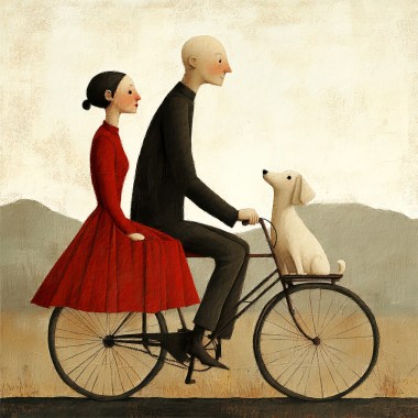 Man, vrouw, hond, fiets